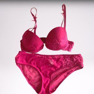 Rampage Hot Pink Bra Set Demi Lightly Padded 34D